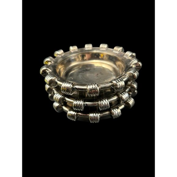 Set 3 Vintage Silver Tone Chainlink Trim Ashtray Glass Metal Rim 3"  Industrial - Picture 10 of 11